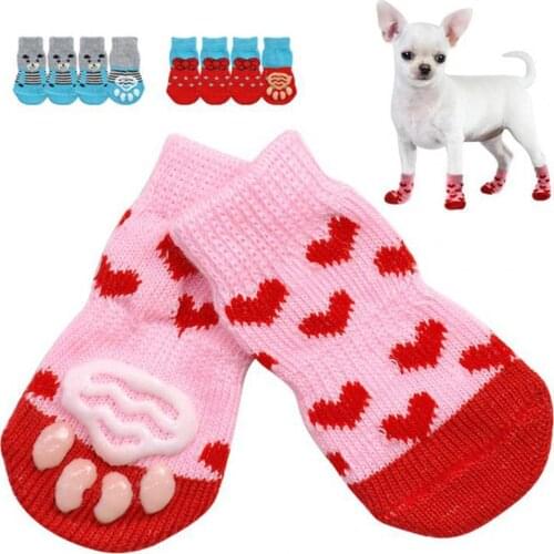 4pcs Warm Puppy Dog Socks Soft Pet Knits Socks Cute Cartoon Anti Slip Socks Warm Puppy Dog Shoes Small Medium Dogs Pet Product