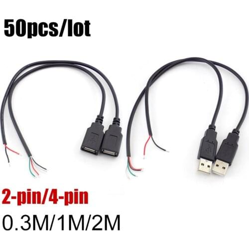 50pcs 4 Pin Micro USB 2.0 Male female Jack DIY Extension Cable 2 4 Wires Data Power Charging Cord 5V Connector charger Adapter