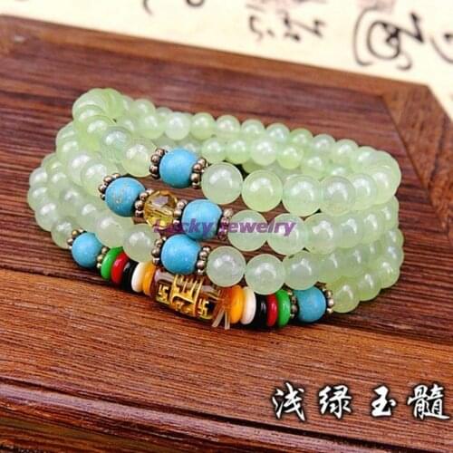 6mm Tibetan Buddhism 108 Light green chalcedony Prayer Bead Mantra Mala Necklace