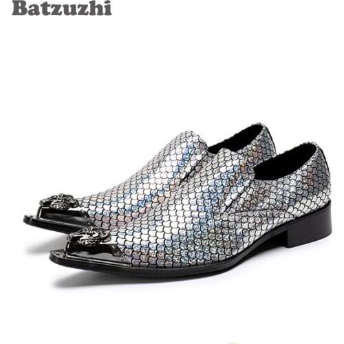Batzuzhi Italy Style Men Shoes Party Shinny Glitter Wedding Shoes Men Leather Men Dress Shoes Pointed Metal Toe Zapatos Hombre