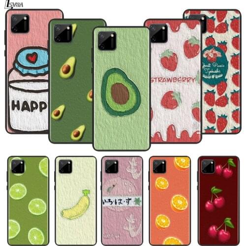 Cute Oil Painting Cartoon Fruit For OPPO Realme Narzo 20 C2/3/11/12/15/17 X2 X3 X7 XT X50 Q2i V3 V5 V15 Pro Black Phone Case