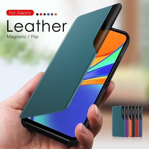 Case for xiaomi redmi 9c original luxury leather smart view window flip cases for xiaomi redmi note 9t official magnetic cover