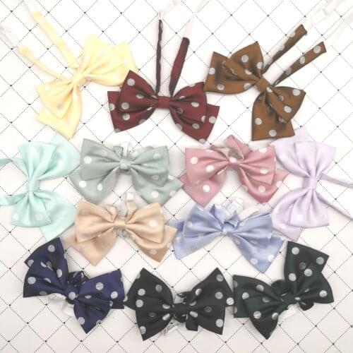 [Polka Dot Double Butterfly] Bow Tie Womens Solid Color Polka Dot Bow Tie Flower Sailor Suit Shirt JK Uniform Cute