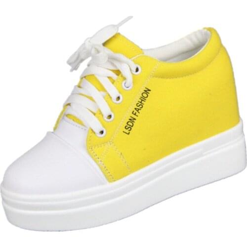 Breathable Canvas Shoes Womens Net Red Platform Inner Height Increase 8cm High All-match Casual Sport Sneakers Chic Shoes