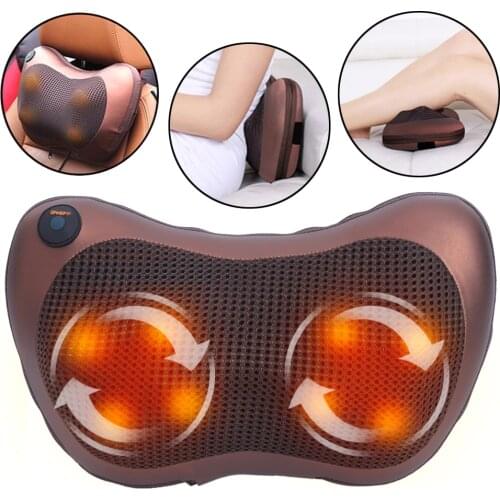 Electric Neck Massager Shoulder Back Body Massage Pillow Shiatsu Spa Home/Car Relaxation Pillow with LED Light Heat