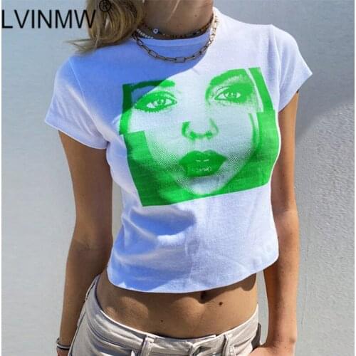 LVINMW O Neck Short Sleeve Printing Basic Casual Tees Simple Fashion Figure Printed T Shirts Slim Short Girls Tops Streetwear