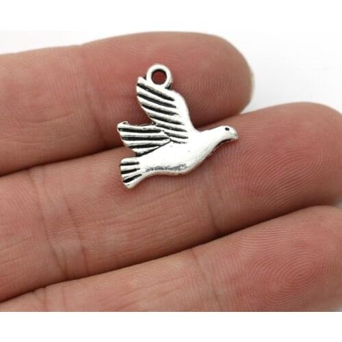 JAKONGO 10pcs Antique Silver Plated Flying Birds Charms Pendants for Jewelry Making Bracelet DIY Accessories 20x17mm