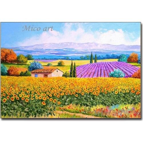 Outdoor Flowers Landscape Oil Painting Hand-painted Lavenders Picture Wall Decor Canvas Scenery Art Unframed Paintings Artwork