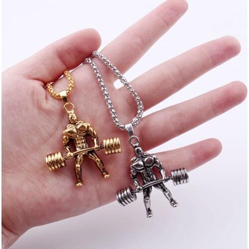 Classic Charm Sporty Style Dumbbell Pendant Fitness Necklace Weightlifting Pendant Necklaces For Male Men Fitness Enthusiast