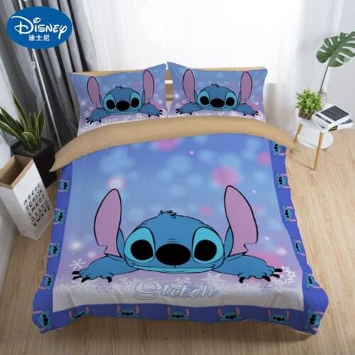 Disney Hot Movie Lilo & Stitch Print Bedding Set Home Spinning Down Duvet Quilt Cover Pillowcase Children Bedroom Decoration