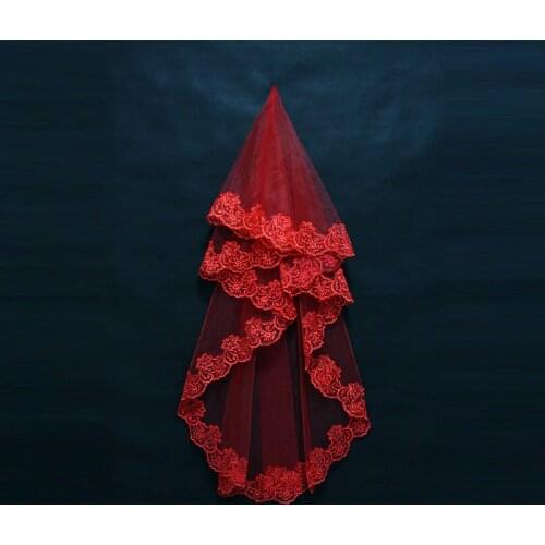 Red\White\Ivory Short Wedding Veils for Bride Cheap Bridal Accessories On Sale Muslim Marriage Cheap Lace Bridal Veil S165