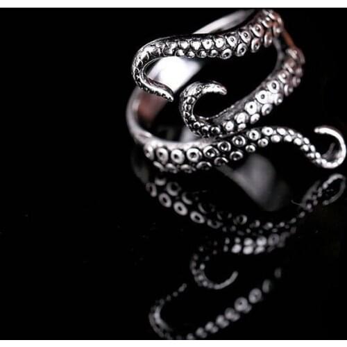 Rinhoo Cool Rings Titanium Steel Gothic Deep Sea Squid Octopus Ring Fashion Jewelry Opened Adjustable Size Top Quality