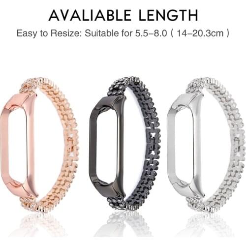 Fashion Rhinestone Watchbands For Xiaomi Mi Band 5 Replacement Strap Stainless Steel Wrist Band With Frame For Women Lady