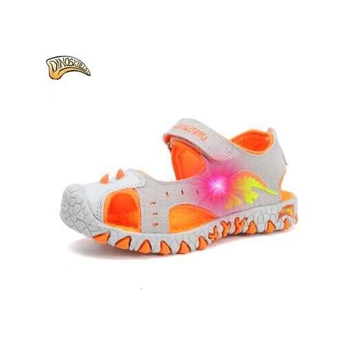 Fashion Boys sandals Boys glowing sneakers kids shoes luminous tenis led infantil boys beach sandals 3D dinosaur sandals 27-33