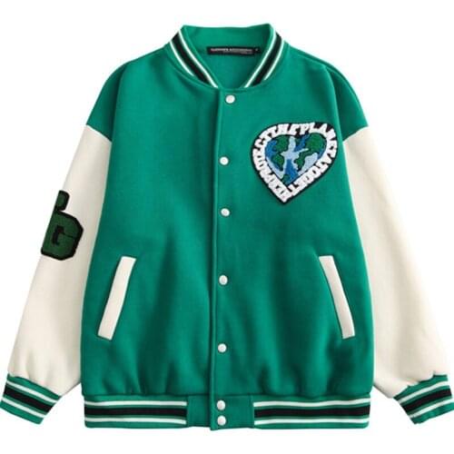 Men Heart Letter Embroider Varsity Jacket Mens Contrast Stitching Fleece Baseball Uniform Couple Preppy Warm Fall Jackets Coat