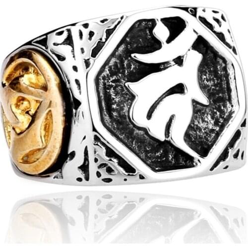 FDLK Retro Men Two Color Sanskrit Faith Ring Fashion Party Jewelry Wholesale Size 7 8 9 10 11 12 13 14