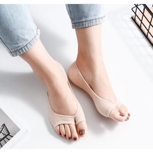 Summer Socks Women Girls Open Toe Cotton Peep-Toe Hosiery Lace Anti-skid Invisible Peep-Toe Low Cut Casual Solid Color Boat Sock