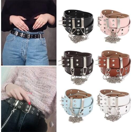 New Punk Style Alloy Women Belt With Chain Luxury For Unisex Belt Leather Fashion Pin Buckle Jeans Decorative Waist Belt