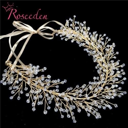 New Bridal Full Rhinestone Crystal Headbands Gold Wedding Hair Jewelry Hair Accessories Tiara For Women Party 100% HandmadeRE771