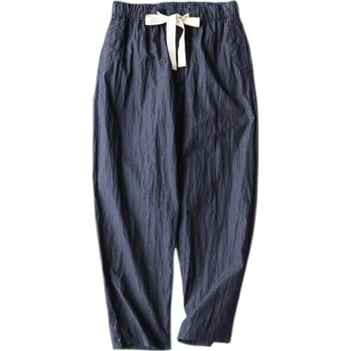 Autumn Mens Pleated Capris Loose Tapered Daddy Pants Elastic Waist Drawstring Casual Trousers Outdoor Fitness Running Camping