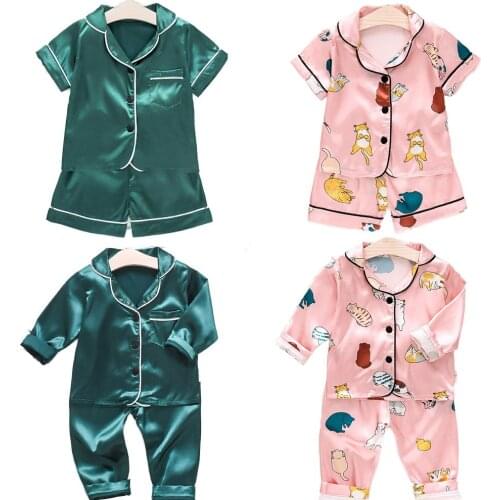 Boys Girls Pajamas Suit Silk Pajamas Children Girls Pajamas Suit Girls Pajamas Suit Children Pajamas Suit Free Shipping