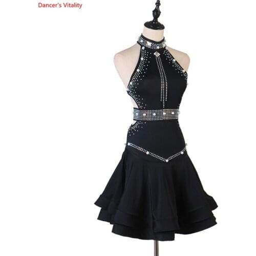 Latin Dance Dress Rumba Stones clothing Dress Latin Skirt Tango Practice Competition Performance Latin Professional Dress wear