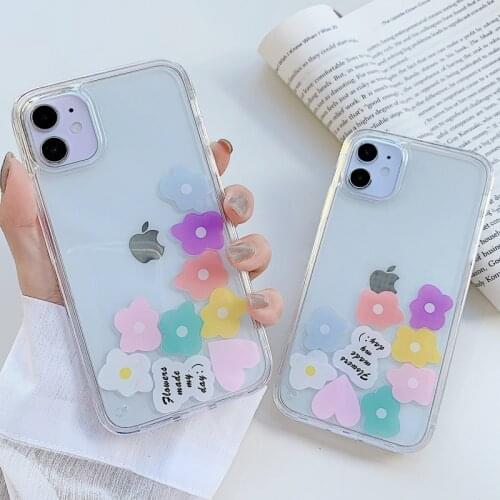 Floating Blocks Flower Phone Case for iPhone 11 Pro XS Max XR X 6 6S 7 8 Plus SE2 Dynamic Liquid Girly Floral Back Cover Shell