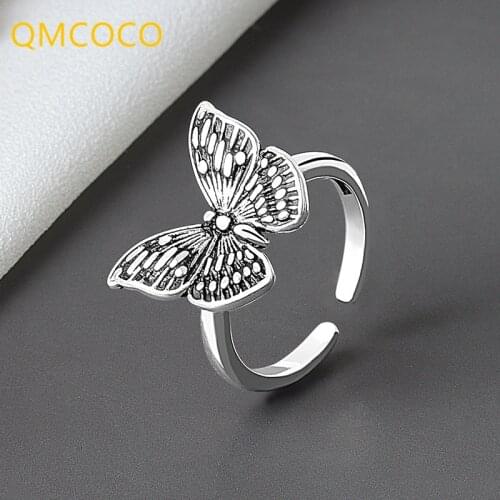 QMCOCO New 925 Sterling Silver Geometric Butterfly Shape Adjustable Ring Minimalist Fine Jewelry For Women Party Gifts