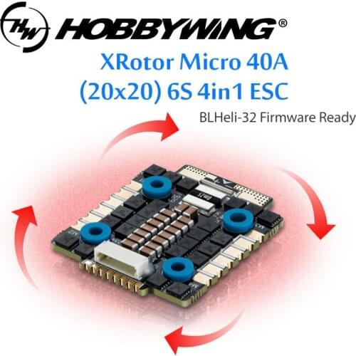 Hobbywing XRotor Micro 40A (20x20) 6S 4in1 ESC Blheli 32 Dshot 1200 / 150/300/600 For RC drone RC frame FPV
