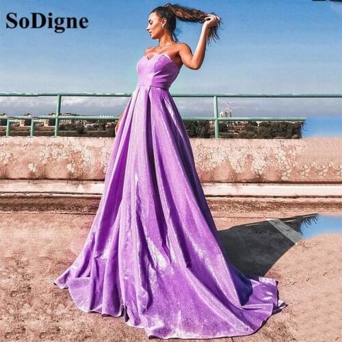 SoDigne Purple Sequins Prom Dresses A-Line Princess Ruffles Sweetheart Sleeveless Formal Party Dress Evening Gowns