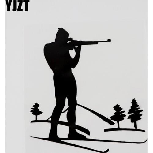 YJZT 12.4CMX13.9CM Removable Biathlon Shooting Skiing Winter Sports Vinyl Car Sticker Black/Silver 8A-0648
