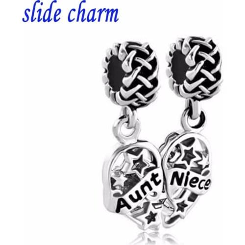 Slide charm Free shipping Aunt and niece Day Mothers Day gift pendant amulet charm beads fit Pandora bracelet