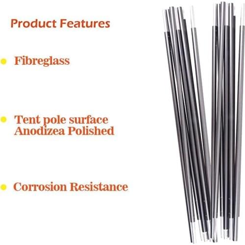 2pcs Tent Rod Fiberglass Camping Tent Pole Tent Supporting Rod Canopy Awning Frames Accessory Auitable for 2*1.5 M Double Tent