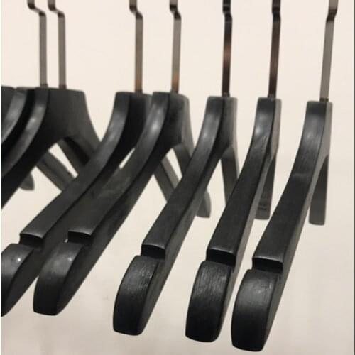 10 pcs.lot Black Solid Wood Clothes Hangers Mens and Womens Garment Hanging Wooden Coat Hanger Wardrobe Space Saving