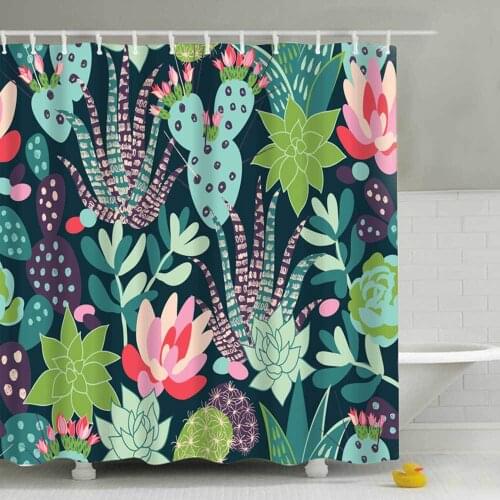 Cactus Plant Bath Waterproof Printed Fabric Bathroom Shower Curtain in the Bathroom for Modern Accessory Bathroom Decor Product