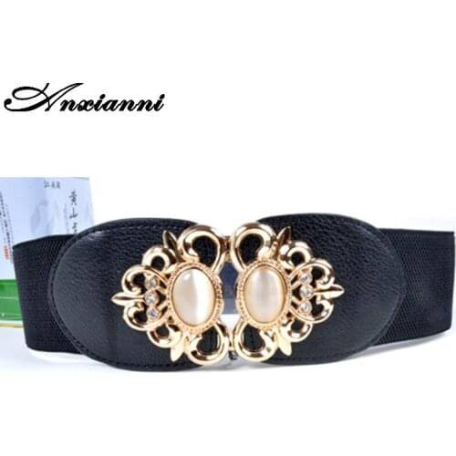 Anxianni Womens Wild Belt Pure Color Leather Personality Belt Elastic Stretch Cinch Waistband Lady