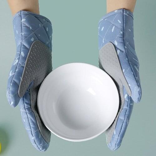 1 Pair Rubber Pad Insulation Waterproof Oven Glove Heatproof Mitten Kitchen Cooking Microwave Oven Mitt Insulated Non-slip Glove