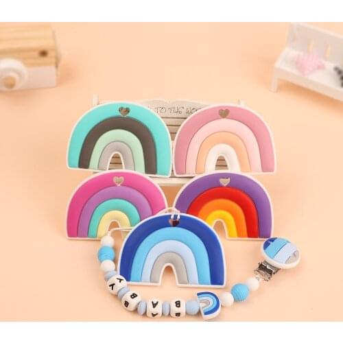 Kovict 1pcs Silicone Teethers Cartoon Rainbow Shape BPA Free Food Grade Silicone Pendants DIY Pacifier Chain Molar Baby Toys