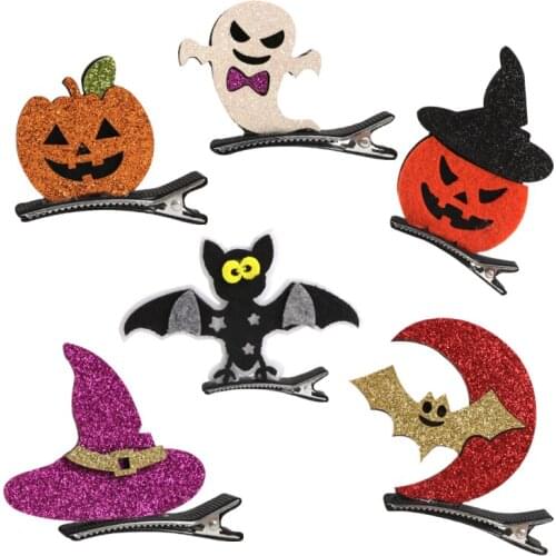 10pcs/Lot Kids Halloween Witch Hat Moon Hair Clips Ghost Hairpins Girls Pumpkin Skeleton Bat Hairgrips Princess Headwear