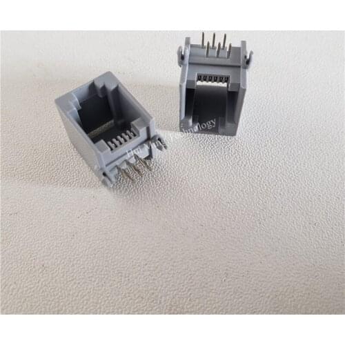 100pcs RJ11 socket gray 6P4C 6P6C RJ12 phone jack 90 degree 6 core crystal head female socket 6P6 RJ11 connector
