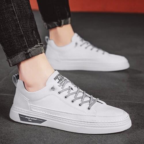 2021 Fashion trend leather men Shoes Men outdoor Sneakers Street Shoes Flat Casual Lace-up Sneakers Man Flat Shoes Footwear