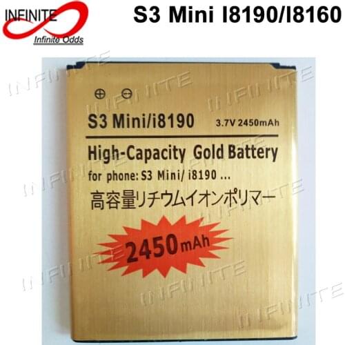 2450mAh high capacity Quality Gold Battery For Samsung Galaxy S3 Mini GT-i8190 i8190 ACE II 2 I8160 Batterie Bateria Acumulator