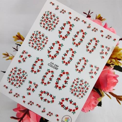 3D Nail Art sticker Peel Off Sliders Red Floret Flowers Nail Decoraciones Foil adhesive Design Manicure Accessories