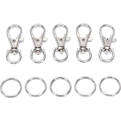 50pcs Metal Key Chain Rings Swivel Clasps Lanyard Snap Hook Lobster Claw Clasps 25pcs clasp + 25pcs chain rings