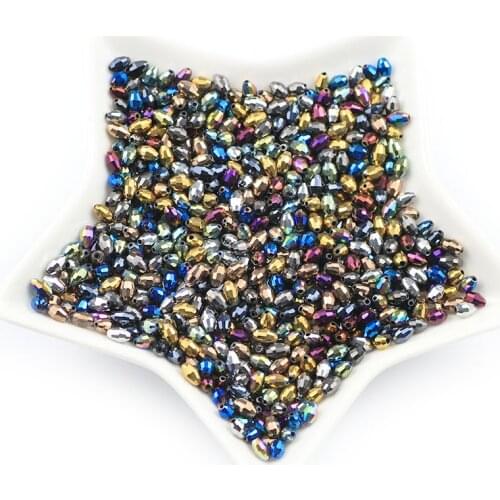 Plating Gold Silver Rice grains Austrian crystal beads 4*6mm 100Pcs oval shape glass Spacer Loose bead for DIY Necklace Bracelet