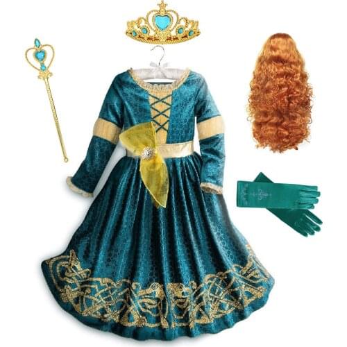 Inspired From Cartoon Movie Brave Princess Merida Dresses for Girls Fancy Scotland Kingdom Merida Kids Halloween Cosplay Costume