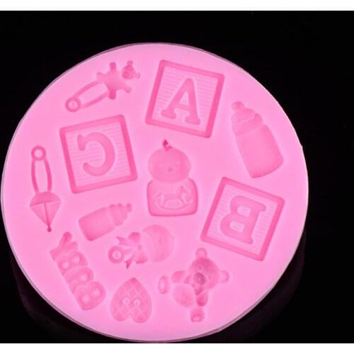 Cake Mold 1 Pc Baby ABC Alphabet Milk Bottle Heart Bear Silicone Mould Cake Fondant Tool Decorating Mold Kitchecn D222