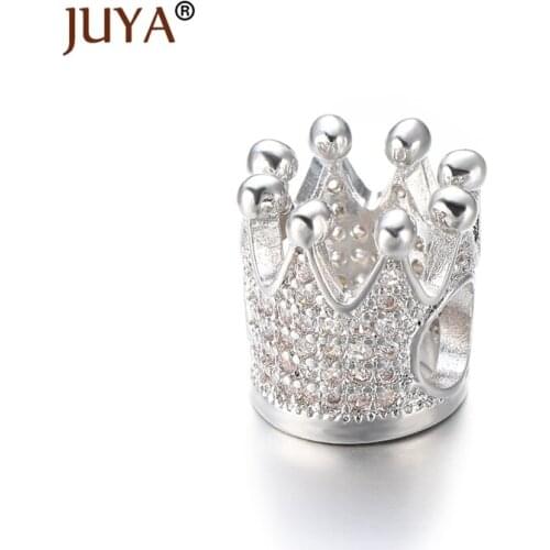 Handmade DIY Jewelry Findings Clear/ Black Zircon Rhinestones Crown Beads Big Hole Spacer Beads Bracelet Accessories wholesale