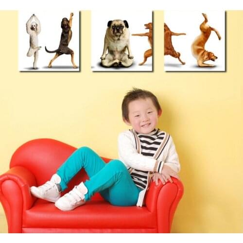 3 Piece Hot Sell Modern Wall Painting Happy Dogs Dance Print On Canvas Wall Pictures for Living Rooms wall decor No Frame
