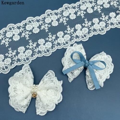 Kewgarden 11cm Embroidered Flower Lace Ribbon DIY Hair Bows Accessories Handmade Tape Carfts Sewing 5 Yards